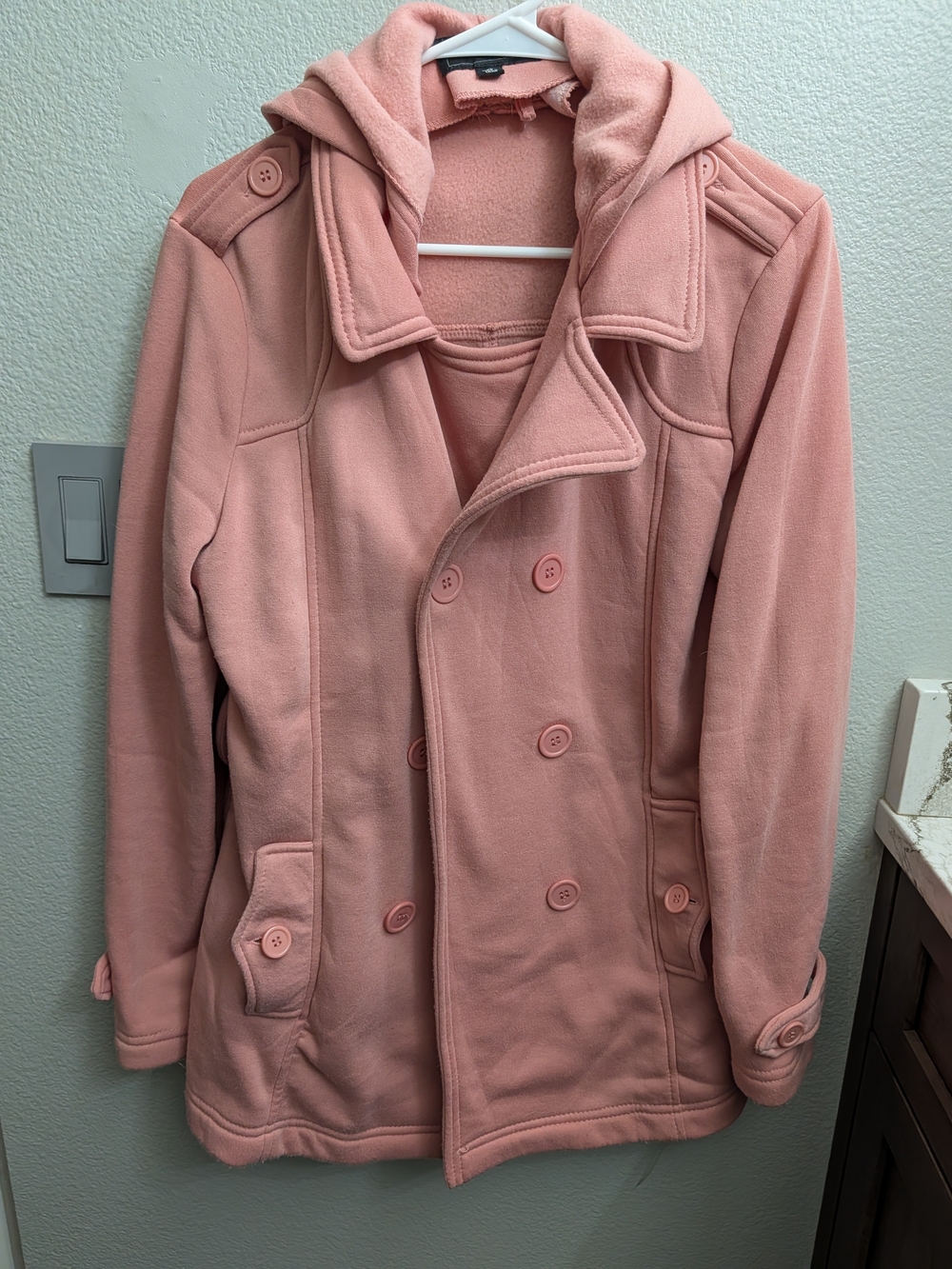 Women’s Double-Breasted Pink Hooded Coat